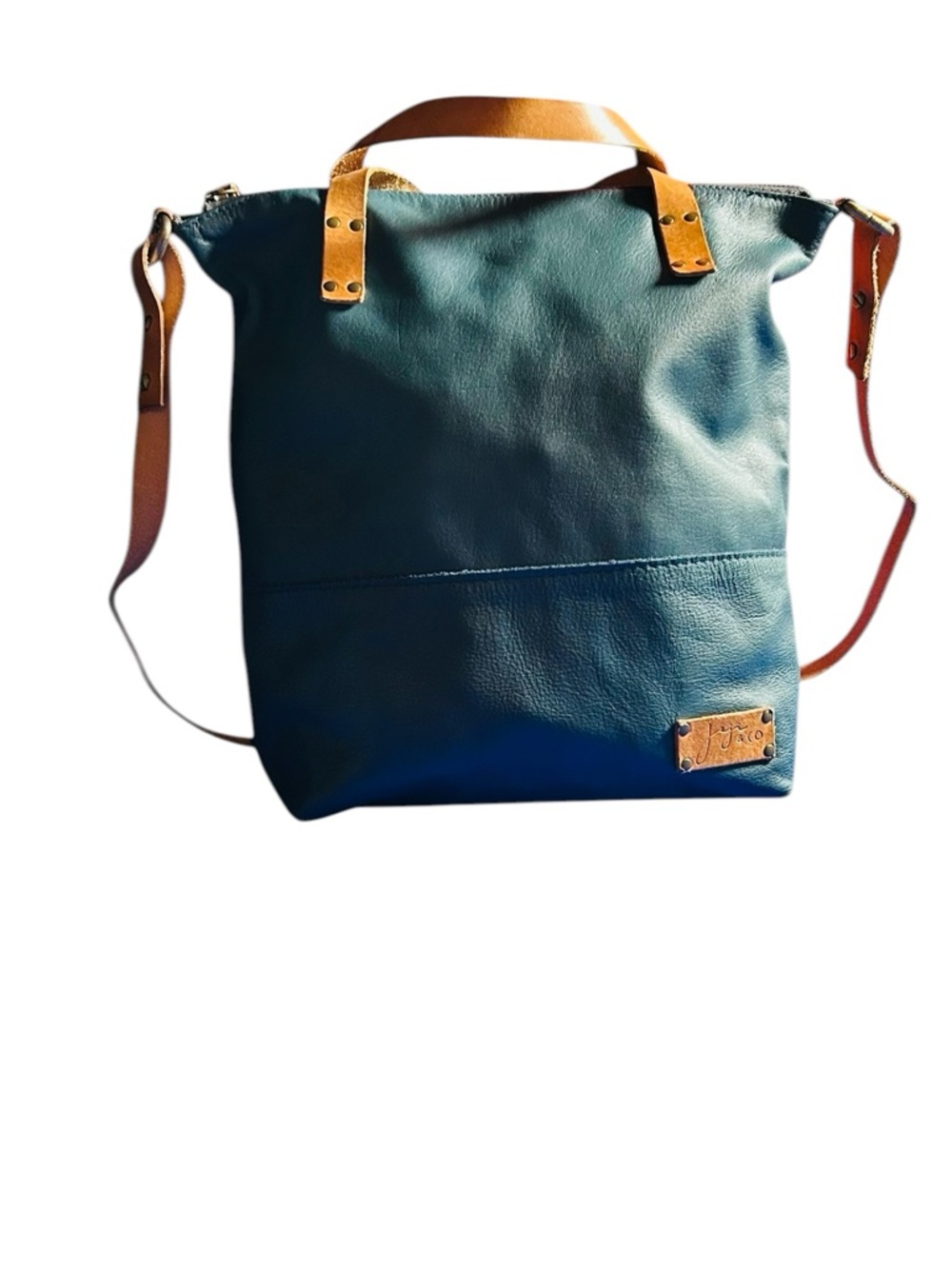 Joji & Co Eze Tote Teal Hammered Leather Artisan Tote Statement Bag
